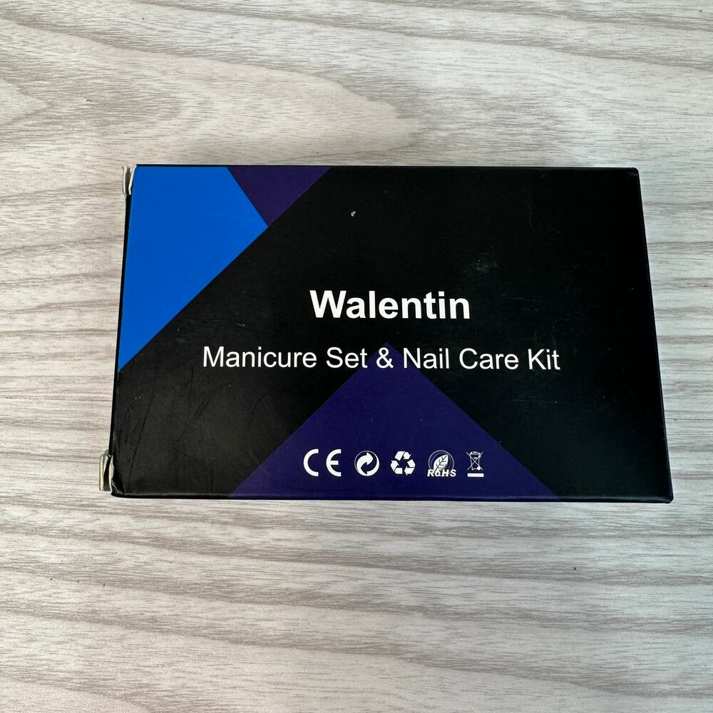Walentin Manicure Pedicure Set & Nail Care Kit 7Pc Stainless Steel Black w/ Case